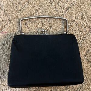 Vintage Black Kiss Lock Handbag with Silver Accents